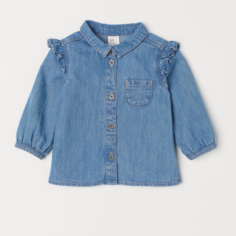 NWT H&M girl ruffle denim shirt